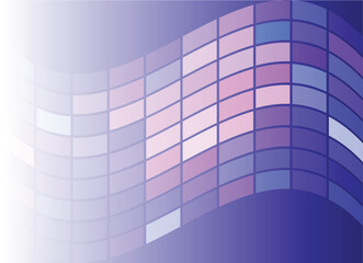 Abstract wavy mosaic of purple and blue squares with a gradient fade