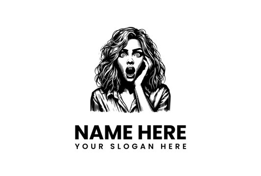 Dramatic screaming woman face vector logo illustration for horror, suspense, or emotional branding and design projects, perfect for impactful visual identity