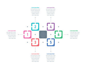 Six color square infographic template. Infographic template for business, education, industry, technology world. Infographic template for magazine, annual report, catalog