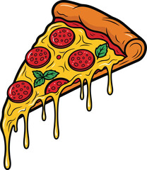 Pop Art Pepperoni Pizza Slice Dripping Cheese Vector