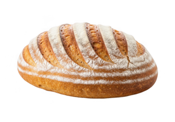 Artisan sourdough bread loaf with a goldenbrown crust, dusted with flour, isolated on transparent background