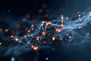 Connection of digital nodes and lines forming a network in abstract representation