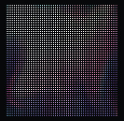 A square abstract image composed of a dense grid of small dots, displaying subtle color shifts and atmospheric lighting.