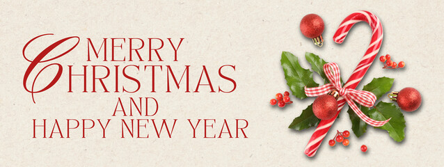 Festive greeting featuring candy canes and holiday decorations