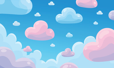 Cute Pastel Puffy Cloud Cartoon Sky Background