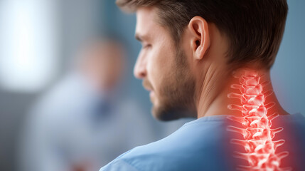 Understanding spinal fusion surgery back defocused pain relief, faceless recovery options, spine visualization detail, blurred health background, wellness concept, care interface,