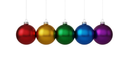 Colorful christmas baubles in a row, vibrant festive holiday ornaments hanging newton