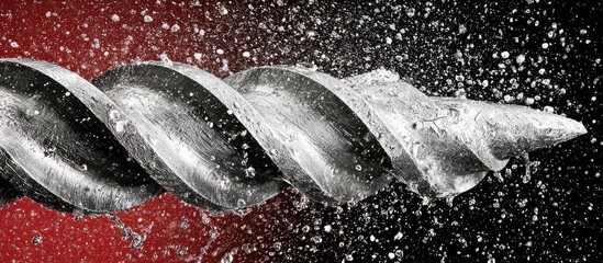 Close-up of a metal screw with water droplets.