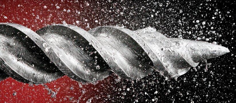 Close-up of a metal screw with water droplets.