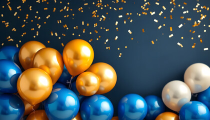 Shiny golden easter egg sphere with blue sky background designed as a festive winter holiday decoration or xmas bauble for a new year celebration