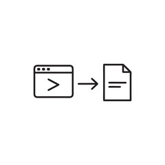 Code to document icon black and white line vector minimal programming illustration for computer science and software development