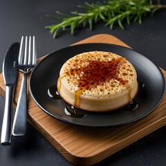 Golden syrup drizzled on a warm crumpet ready to eat for breakfast