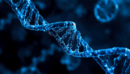 3D DNA Structure Model with Abstract Dark Medical Background. Digital 3D Model of DNA Strand on Dark Background