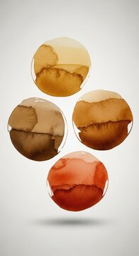 Fluid spherical harmony, captivating abstract circles in earth toned hues, watercolor technique