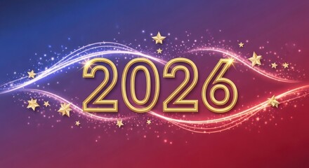Year 2026 celebration concept with golden numbers and abstract design