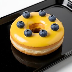Indulge in a vibrant donut with lemon glaze and fresh blueberries today