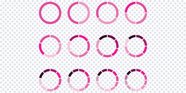 Infographic circle with percentage 0 to 100 loading progress interface in blue color vector design. 5 10 15 20 25 30 35 40 45 50 55 60 65 70 75 80 85 90 95 percent loading circle collection.