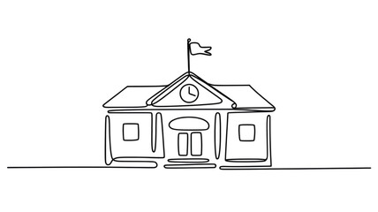 School building one line drawing continuous single line art vector illustration for education and architecture concepts