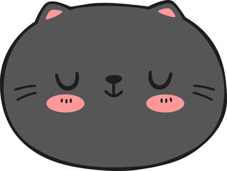 Cute chubby black cat face sleeping cartoon hand drawn for kids