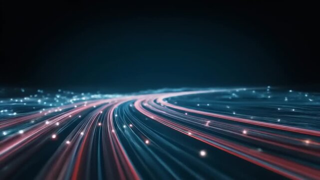 Abstract digital highway with red and blue lines and glowing elements - Powered by Adobe