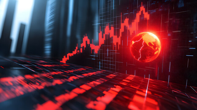 A digital line graph displays a sharp decline in interest rates, highlighting sudden market shifts and economic downturn trends.