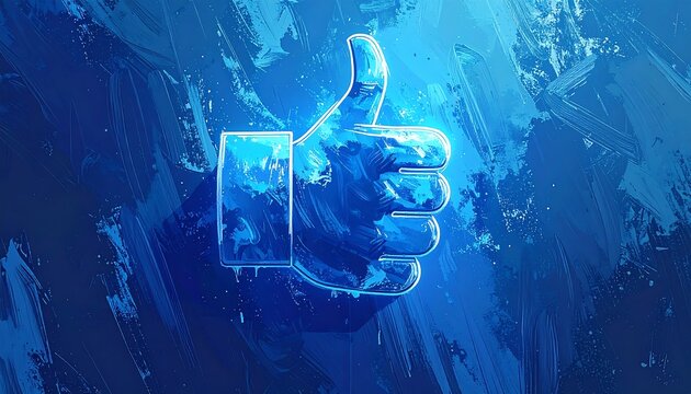 An abstract rendering of a blue "thumbs up" symbol against a painted blue background - Powered by Adobe