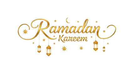 Elegant ramadan kareem golden script with lanterns on transparent background