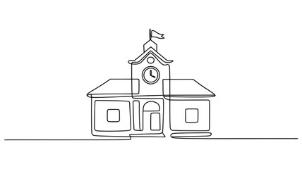 School building in continuous line drawing style minimalist vector illustration of education concept isolated on white background
