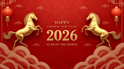 Chinese New Year 2026 themed background and banner templates, horse zodiac sign, Happy Chinese New Year 2026