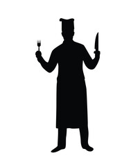 Silhouette of a Cook with Fork and Knife in Hands Isolated on White. People and activities in professional field vector art