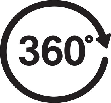 360 degree icon in bold vector style, perfect for rotation, view, panorama, virtual tour and navigation concepts.