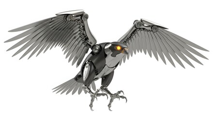 Fototapeta premium Mechanical eagle with outstretched wings isolated on white background