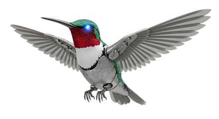 Naklejka premium Hummingbird with outstretched wings in flight isolated on white background