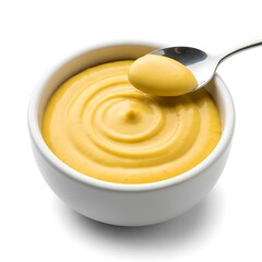 Creamy Custard in a White Bowl with Spoon.
