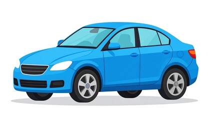 Fototapeta premium Sleek, azure sedan with dark windows and silver wheels, on a white backdrop