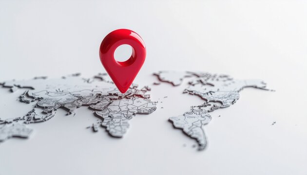 Track global reach with a dynamic red pin over a world map, perfect for travel blogs and international business ventures, spotlighting key locations