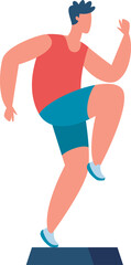 Male athlete performing step aerobics exercise training
