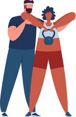 Personal trainer assisting woman with kettlebell exercise