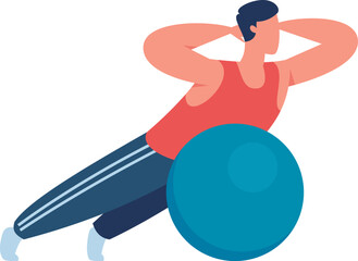 Man training abdominal muscles using fitness ball