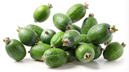 Fresh green feijoa fruits, healthy and exotic superfood item
