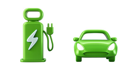 Set, Electric vehicle station powered with green design, AI, PNG