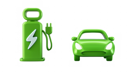 Set, Electric vehicle station powered with green design, AI, PNG