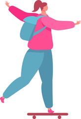 Young woman balancing while skateboarding commuting concept