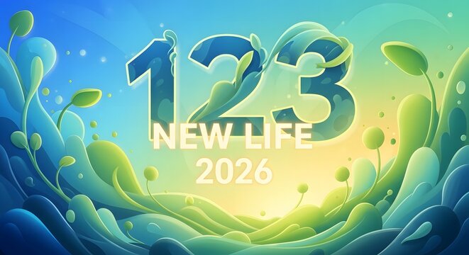Fresh beginnings represented by 123 new life and the year 2026.