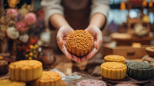 Close-up of Mid-Autumn Festival egg yolk mooncakes [4K]