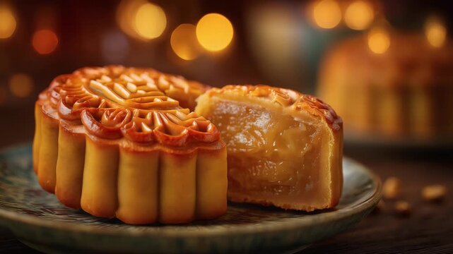 Close-up of Mid-Autumn Festival egg yolk mooncakes [4K]