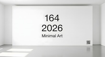 Minimal art gallery exhibition with numbers 164 and 2026 displayed