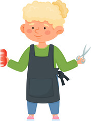 Hairdresser character holding comb and scissors for styling
