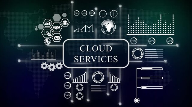 Cloud Services Infographic with Global Network and Data Visualization. Internet, business, Technology and network concept