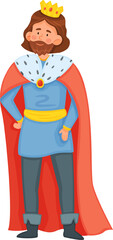 Crowned king standing wearing cape and royal attire